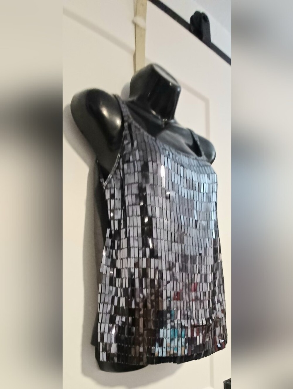 Elan Silver Rectangular Sequin Tank Camisole